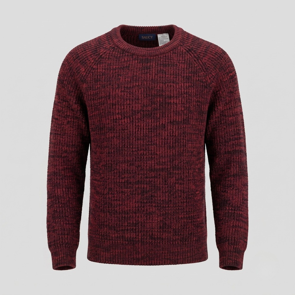 Saugatuck Mens Large Red Sweater Pullover Marled‎ Ribbed Knit Raglan Sleeve